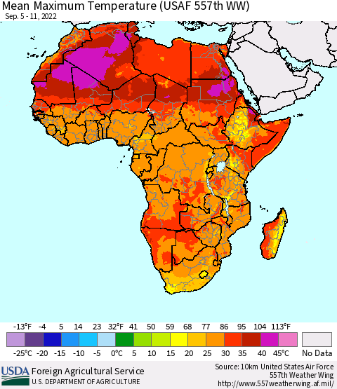 Africa Mean Maximum Temperature (USAF 557th WW) Thematic Map For 9/5/2022 - 9/11/2022