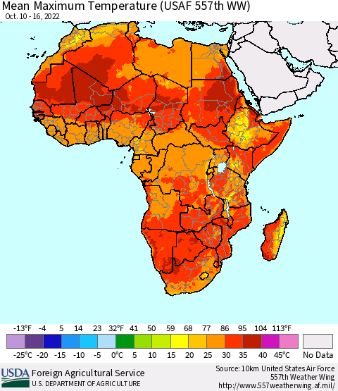 Africa Mean Maximum Temperature (USAF 557th WW) Thematic Map For 10/10/2022 - 10/16/2022