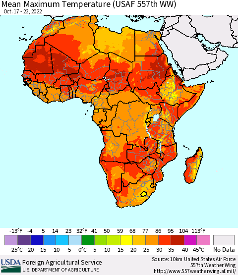 Africa Mean Maximum Temperature (USAF 557th WW) Thematic Map For 10/17/2022 - 10/23/2022