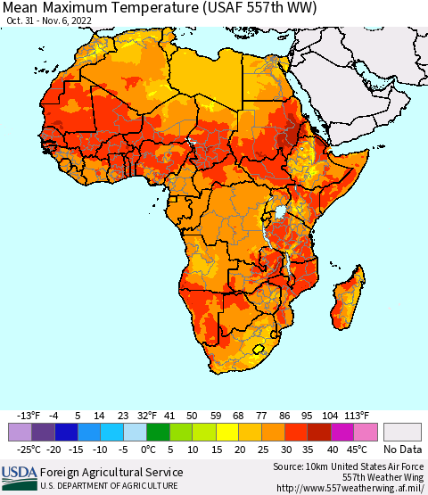 Africa Mean Maximum Temperature (USAF 557th WW) Thematic Map For 10/31/2022 - 11/6/2022