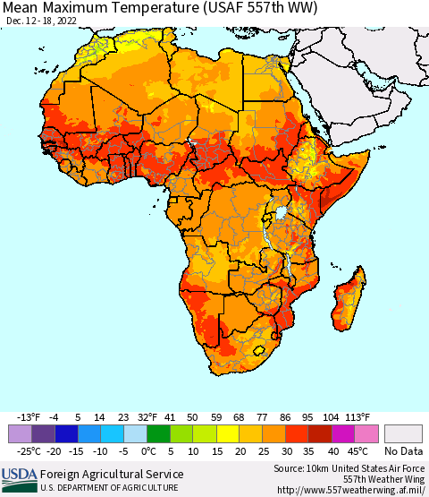 Africa Mean Maximum Temperature (USAF 557th WW) Thematic Map For 12/12/2022 - 12/18/2022