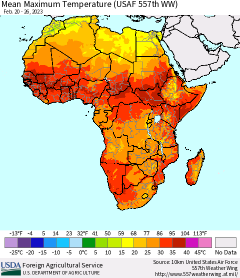 Africa Mean Maximum Temperature (USAF 557th WW) Thematic Map For 2/20/2023 - 2/26/2023