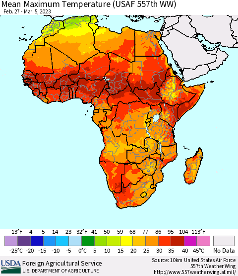 Africa Mean Maximum Temperature (USAF 557th WW) Thematic Map For 2/27/2023 - 3/5/2023