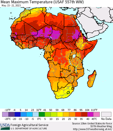Africa Mean Maximum Temperature (USAF 557th WW) Thematic Map For 5/15/2023 - 5/21/2023