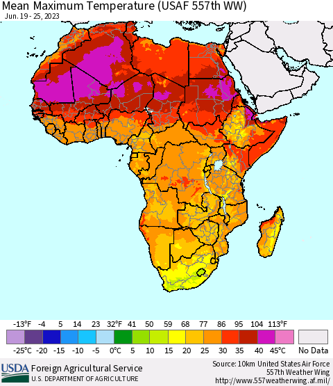 Africa Mean Maximum Temperature (USAF 557th WW) Thematic Map For 6/19/2023 - 6/25/2023