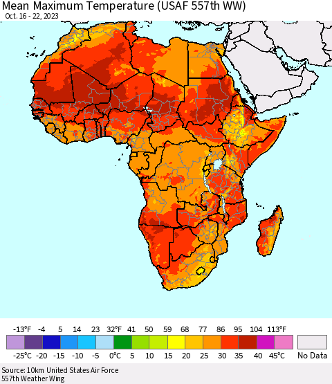 Africa Mean Maximum Temperature (USAF 557th WW) Thematic Map For 10/16/2023 - 10/22/2023
