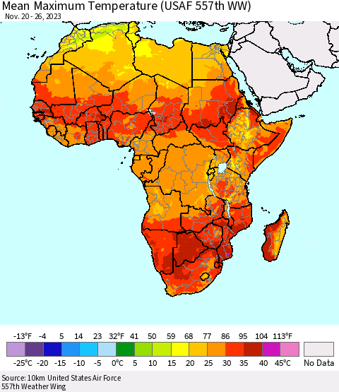 Africa Mean Maximum Temperature (USAF 557th WW) Thematic Map For 11/20/2023 - 11/26/2023