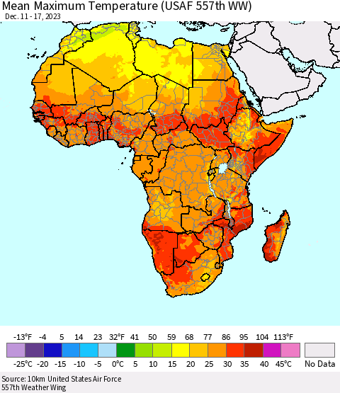 Africa Mean Maximum Temperature (USAF 557th WW) Thematic Map For 12/11/2023 - 12/17/2023