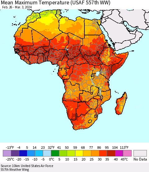 Africa Mean Maximum Temperature (USAF 557th WW) Thematic Map For 2/26/2024 - 3/3/2024