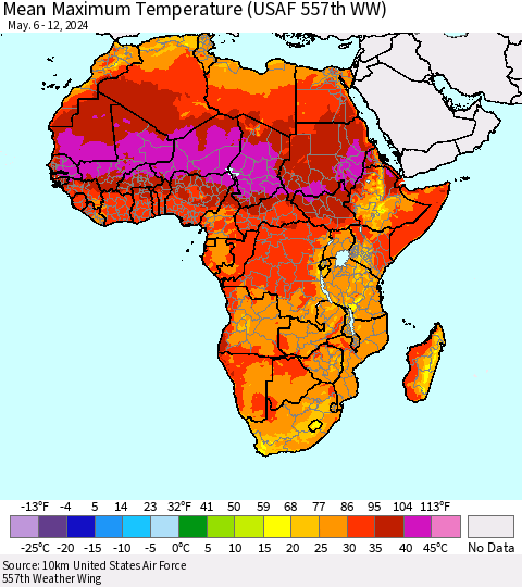 Africa Mean Maximum Temperature (USAF 557th WW) Thematic Map For 5/6/2024 - 5/12/2024