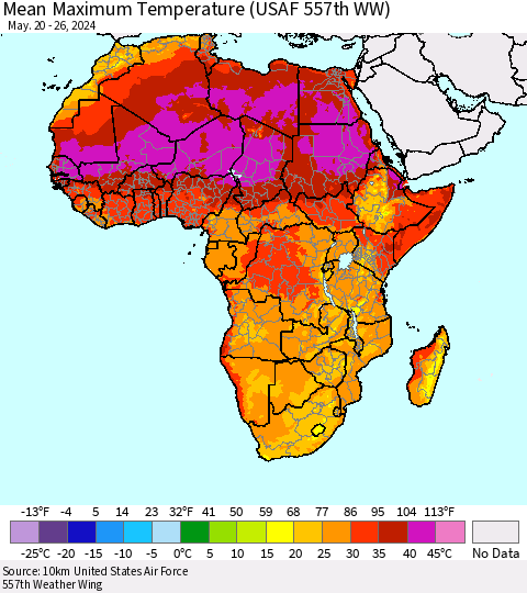 Africa Mean Maximum Temperature (USAF 557th WW) Thematic Map For 5/20/2024 - 5/26/2024