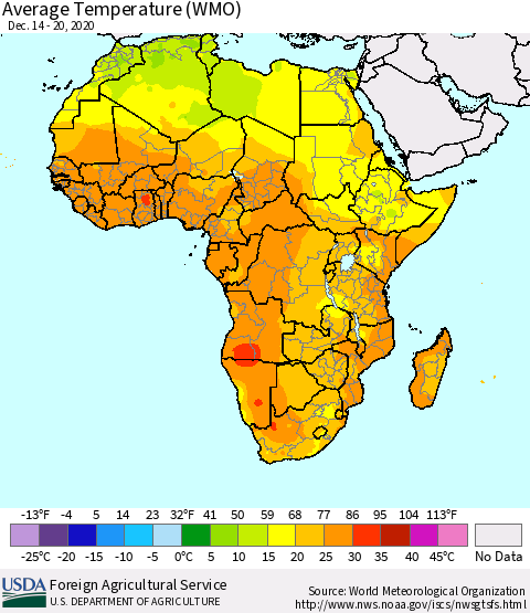 Africa Average Temperature (WMO) Thematic Map For 12/14/2020 - 12/20/2020