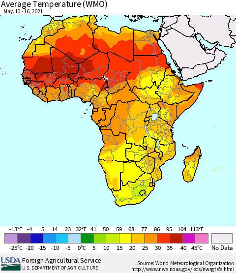 Africa Average Temperature (WMO) Thematic Map For 5/10/2021 - 5/16/2021