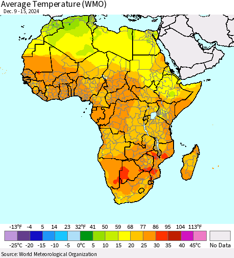 Africa Average Temperature (WMO) Thematic Map For 12/9/2024 - 12/15/2024