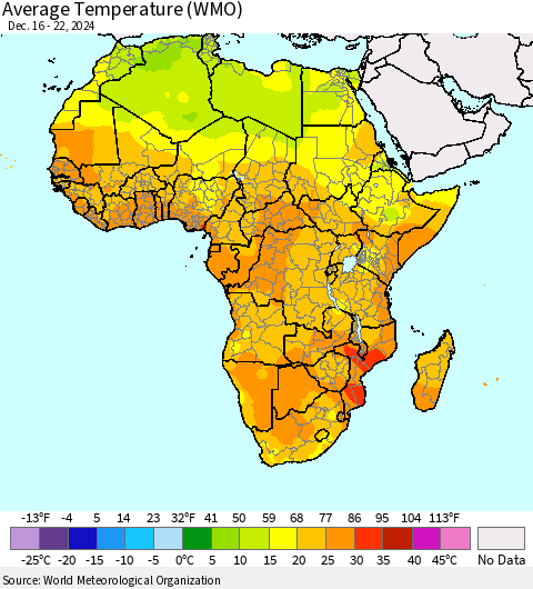 Africa Average Temperature (WMO) Thematic Map For 12/16/2024 - 12/22/2024