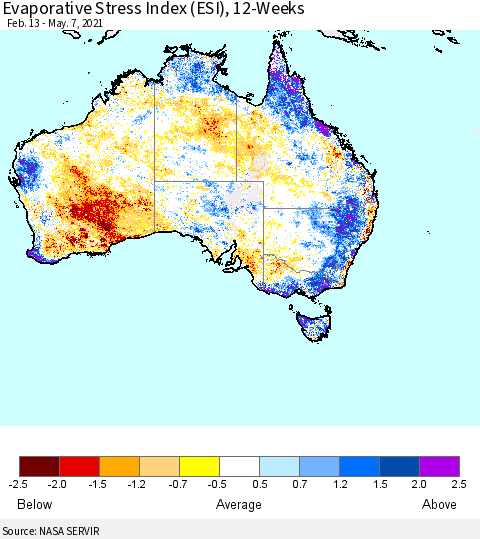 Australia Evaporative Stress Index (ESI), 12-Weeks Thematic Map For 5/3/2021 - 5/9/2021