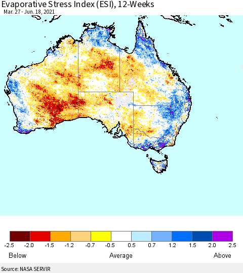 Australia Evaporative Stress Index (ESI), 12-Weeks Thematic Map For 6/14/2021 - 6/20/2021