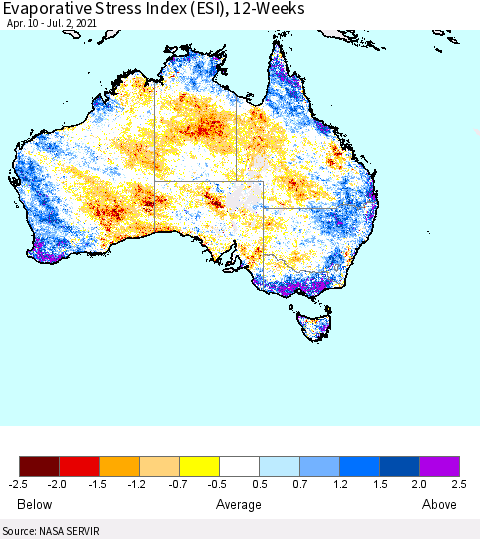 Australia Evaporative Stress Index (ESI), 12-Weeks Thematic Map For 6/28/2021 - 7/4/2021