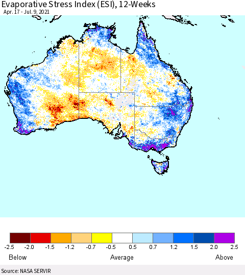 Australia Evaporative Stress Index (ESI), 12-Weeks Thematic Map For 7/5/2021 - 7/11/2021