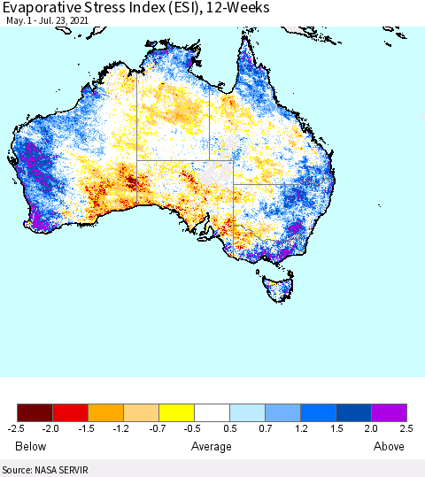 Australia Evaporative Stress Index (ESI), 12-Weeks Thematic Map For 7/19/2021 - 7/25/2021
