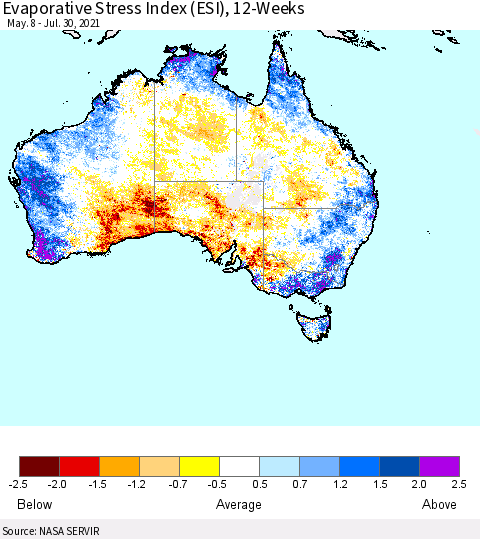 Australia Evaporative Stress Index (ESI), 12-Weeks Thematic Map For 7/26/2021 - 8/1/2021