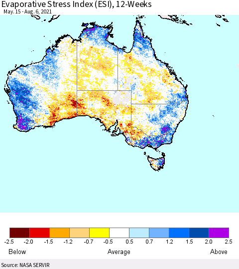 Australia Evaporative Stress Index (ESI), 12-Weeks Thematic Map For 8/2/2021 - 8/8/2021