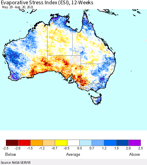 Australia Evaporative Stress Index (ESI), 12-Weeks Thematic Map For 8/16/2021 - 8/22/2021