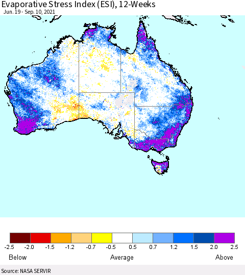 Australia Evaporative Stress Index (ESI), 12-Weeks Thematic Map For 9/6/2021 - 9/12/2021