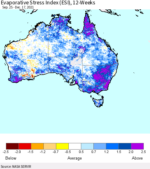 Australia Evaporative Stress Index (ESI), 12-Weeks Thematic Map For 12/13/2021 - 12/19/2021
