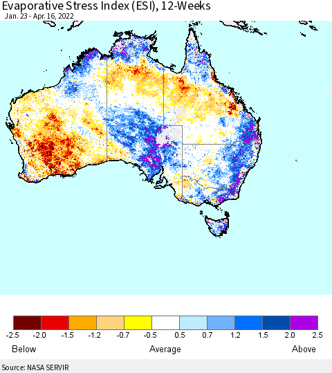 Australia Evaporative Stress Index (ESI), 12-Weeks Thematic Map For 4/11/2022 - 4/17/2022
