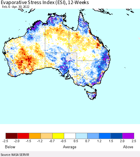 Australia Evaporative Stress Index (ESI), 12-Weeks Thematic Map For 4/25/2022 - 5/1/2022