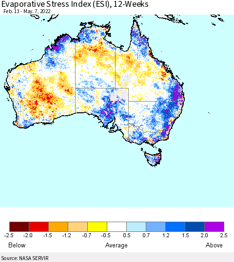 Australia Evaporative Stress Index (ESI), 12-Weeks Thematic Map For 5/2/2022 - 5/8/2022
