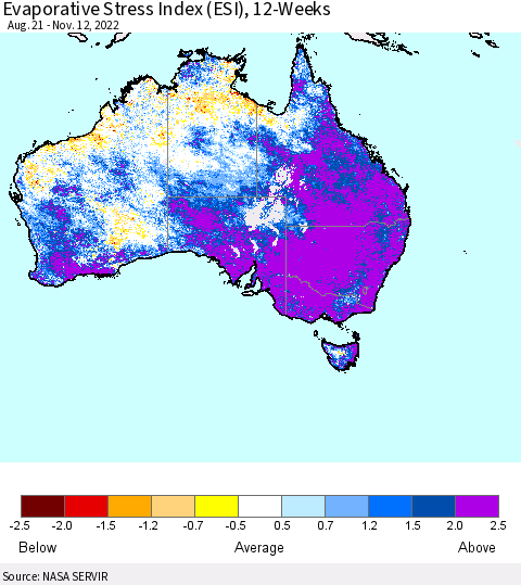 Australia Evaporative Stress Index (ESI), 12-Weeks Thematic Map For 11/7/2022 - 11/13/2022