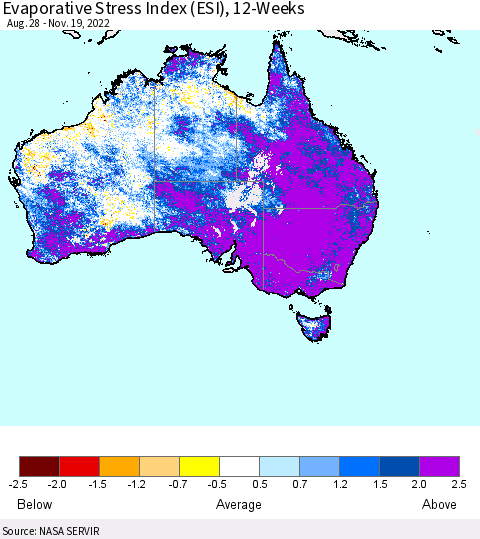 Australia Evaporative Stress Index (ESI), 12-Weeks Thematic Map For 11/14/2022 - 11/20/2022