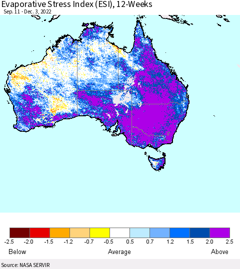 Australia Evaporative Stress Index (ESI), 12-Weeks Thematic Map For 11/28/2022 - 12/4/2022