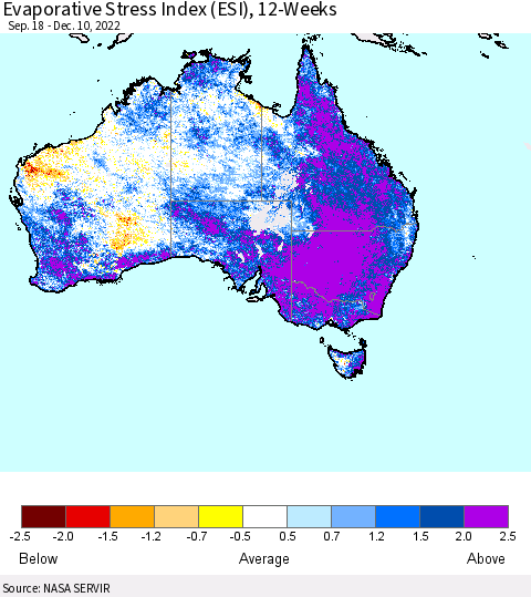 Australia Evaporative Stress Index (ESI), 12-Weeks Thematic Map For 12/5/2022 - 12/11/2022