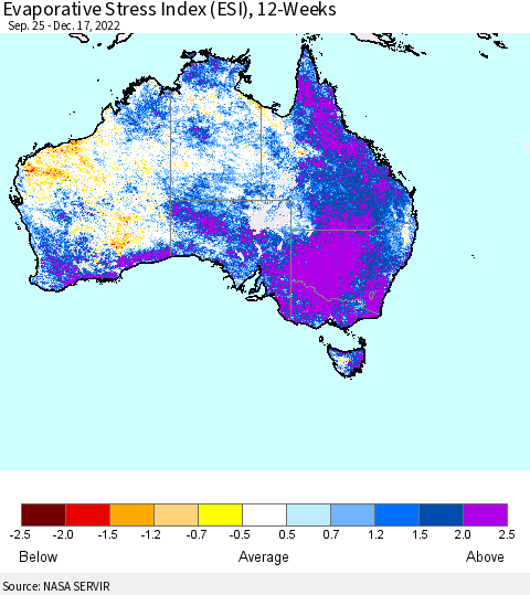 Australia Evaporative Stress Index (ESI), 12-Weeks Thematic Map For 12/12/2022 - 12/18/2022
