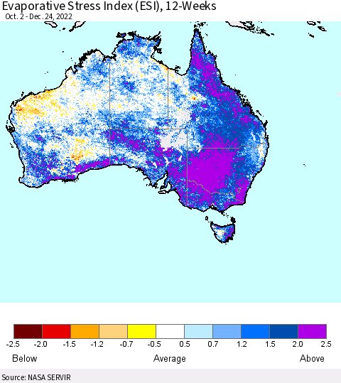 Australia Evaporative Stress Index (ESI), 12-Weeks Thematic Map For 12/19/2022 - 12/25/2022
