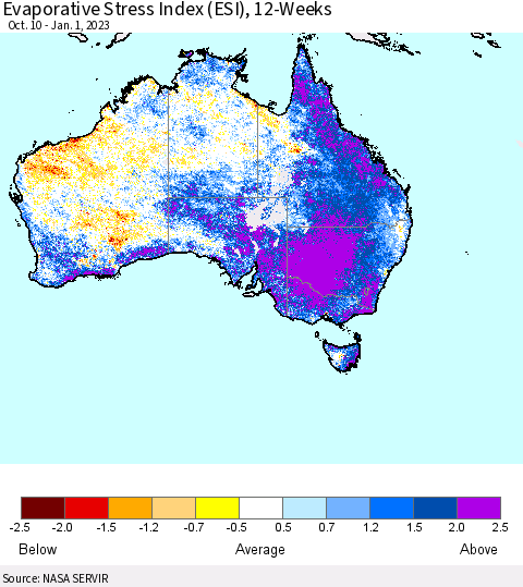 Australia Evaporative Stress Index (ESI), 12-Weeks Thematic Map For 12/26/2022 - 1/1/2023