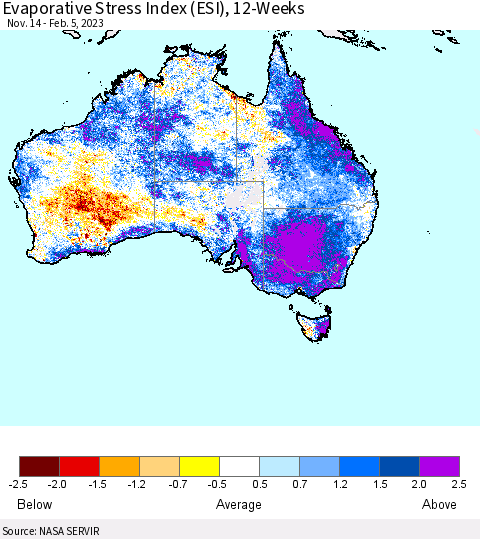 Australia Evaporative Stress Index (ESI), 12-Weeks Thematic Map For 1/30/2023 - 2/5/2023