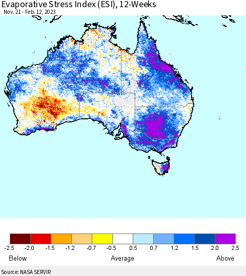 Australia Evaporative Stress Index (ESI), 12-Weeks Thematic Map For 2/6/2023 - 2/12/2023