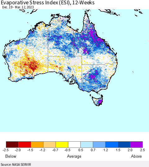 Australia Evaporative Stress Index (ESI), 12-Weeks Thematic Map For 3/6/2023 - 3/12/2023