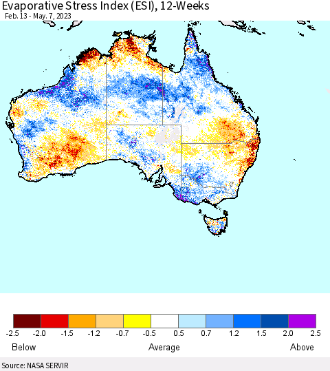 Australia Evaporative Stress Index (ESI), 12-Weeks Thematic Map For 5/1/2023 - 5/7/2023