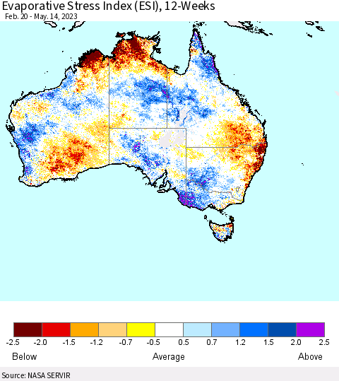Australia Evaporative Stress Index (ESI), 12-Weeks Thematic Map For 5/8/2023 - 5/14/2023