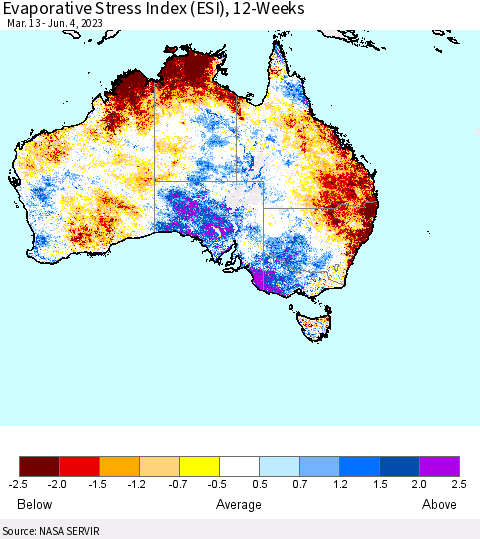 Australia Evaporative Stress Index (ESI), 12-Weeks Thematic Map For 5/29/2023 - 6/4/2023