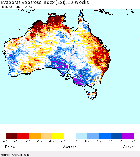 Australia Evaporative Stress Index (ESI), 12-Weeks Thematic Map For 6/5/2023 - 6/11/2023