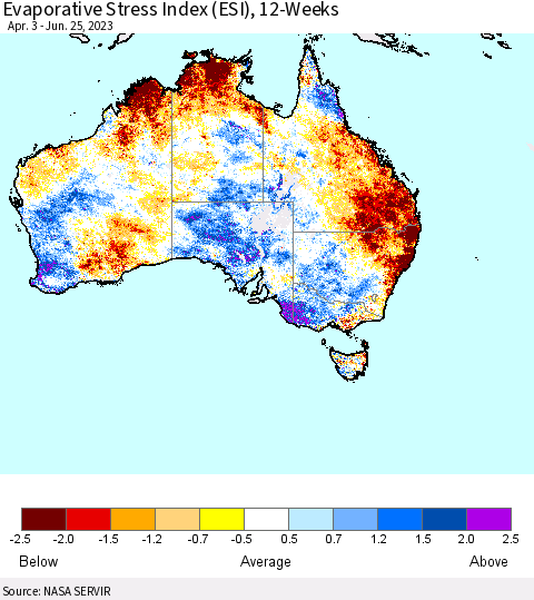 Australia Evaporative Stress Index (ESI), 12-Weeks Thematic Map For 6/19/2023 - 6/25/2023