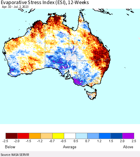 Australia Evaporative Stress Index (ESI), 12-Weeks Thematic Map For 6/26/2023 - 7/2/2023