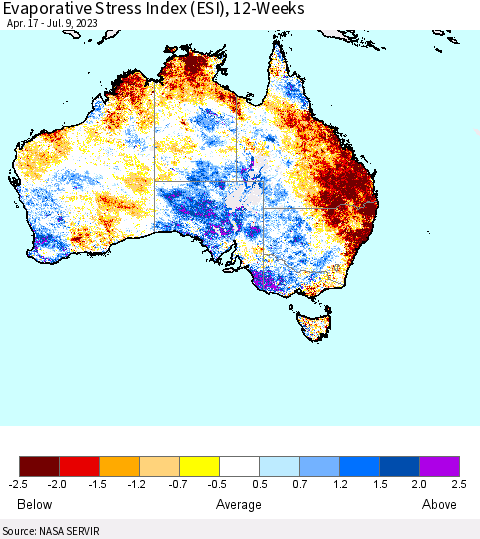 Australia Evaporative Stress Index (ESI), 12-Weeks Thematic Map For 7/3/2023 - 7/9/2023