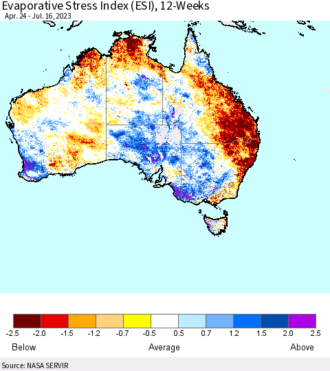 Australia Evaporative Stress Index (ESI), 12-Weeks Thematic Map For 7/10/2023 - 7/16/2023
